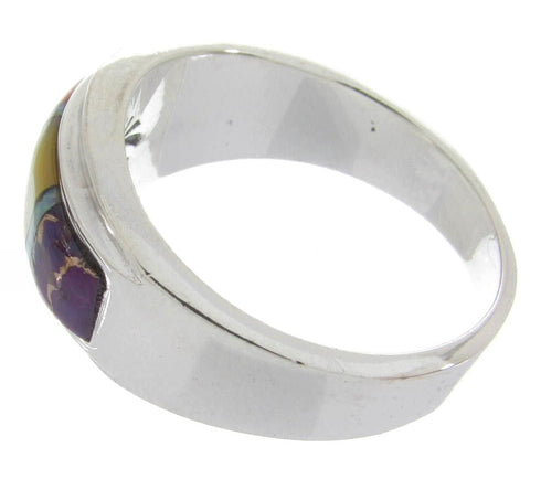Multicolor Inlay Southwest Silver Jewelry Ring Size 6-3/4 MW64505